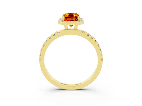 Yellow gold Emerald Cut Halo Diamond Pave Band with Prong Setting_3