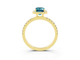 Yellow gold Emerald Cut Halo Diamond Pave Band with Prong Setting_3