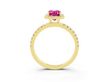 Yellow gold Emerald Cut Halo Diamond Pave Band with Prong Setting_3