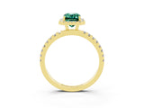 Yellow gold Emerald Cut Halo Diamond Pave Band with Prong Setting_3