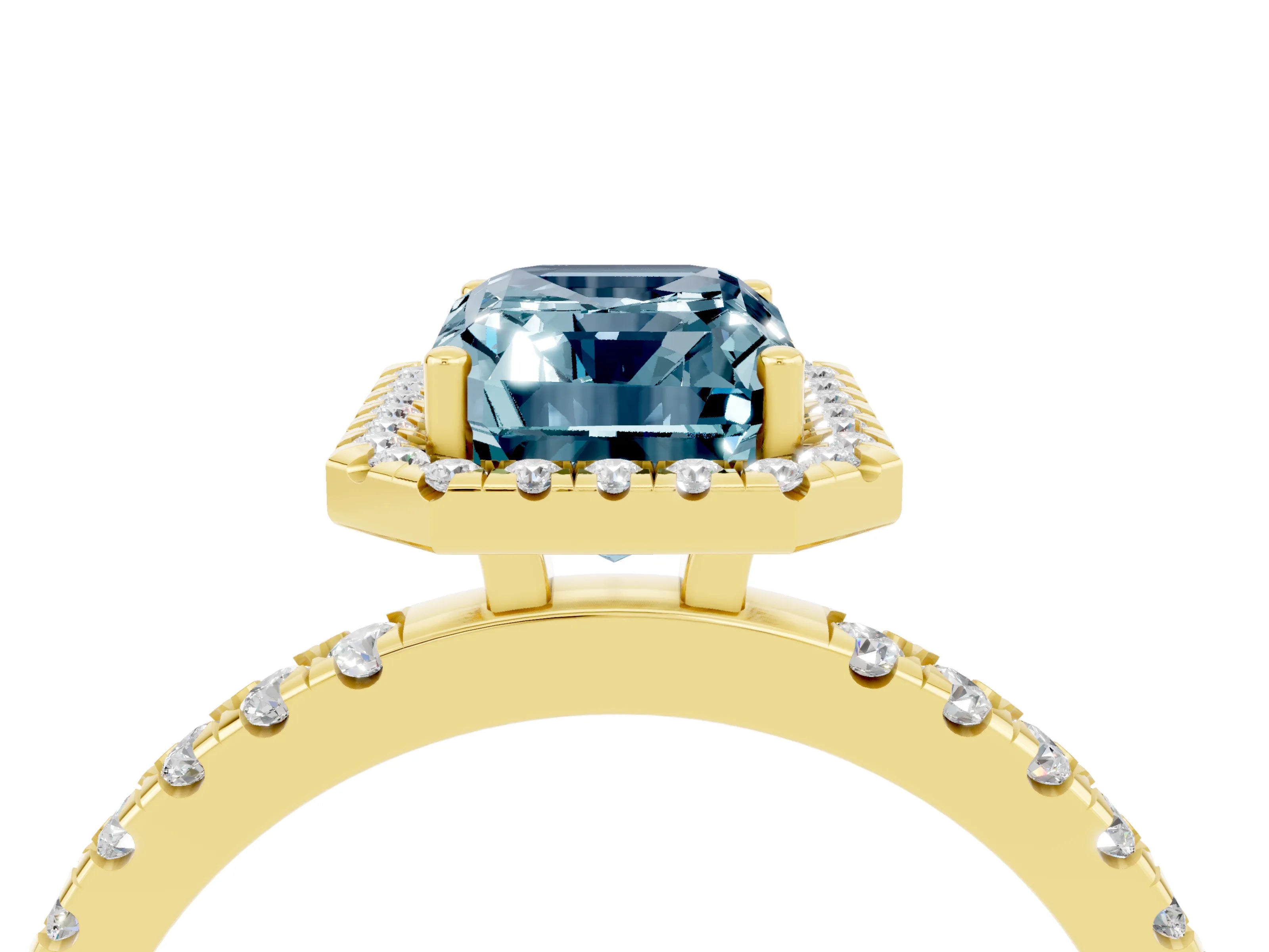 Yellow gold Emerald Cut Halo Diamond Pave Band with Prong Setting_4