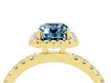 Yellow gold Emerald Cut Halo Diamond Pave Band with Prong Setting_4
