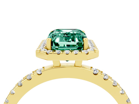 Yellow gold Emerald Cut Halo Diamond Pave Band with Prong Setting_4