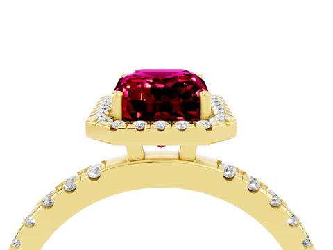 Yellow gold Emerald Cut Halo Diamond Pave Band with Prong Setting_4