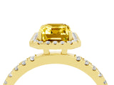 Yellow gold Emerald Cut Halo Diamond Pave Band with Prong Setting_4