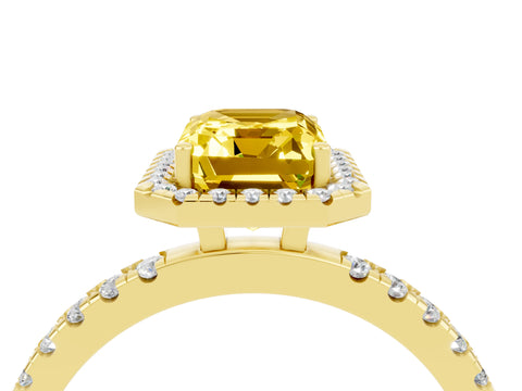 Yellow gold Emerald Cut Halo Diamond Pave Band with Prong Setting_4
