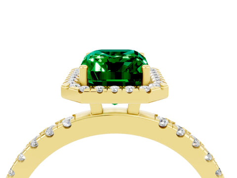 Yellow gold Emerald Cut Halo Diamond Pave Band with Prong Setting_4