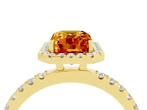 Yellow gold Emerald Cut Halo Diamond Pave Band with Prong Setting_4