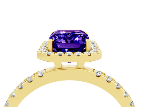 Yellow gold Emerald Cut Halo Diamond Pave Band with Prong Setting_4