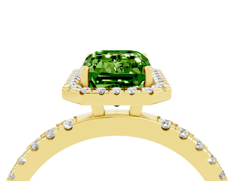 Yellow gold Emerald Cut Halo Diamond Pave Band with Prong Setting_4