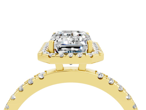 Yellow gold Emerald Cut Halo Diamond Pave Band with Prong Setting_4