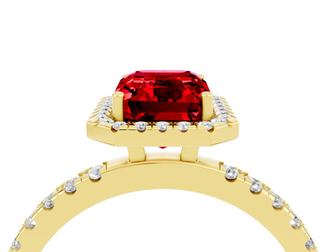 Yellow gold Emerald Cut Halo Diamond Pave Band with Prong Setting_4