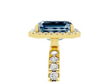 Yellow gold Emerald Cut Halo Diamond Pave Band with Prong Setting_5