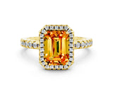 Yellow gold Emerald Cut Halo Diamond Pave Band with Prong Setting