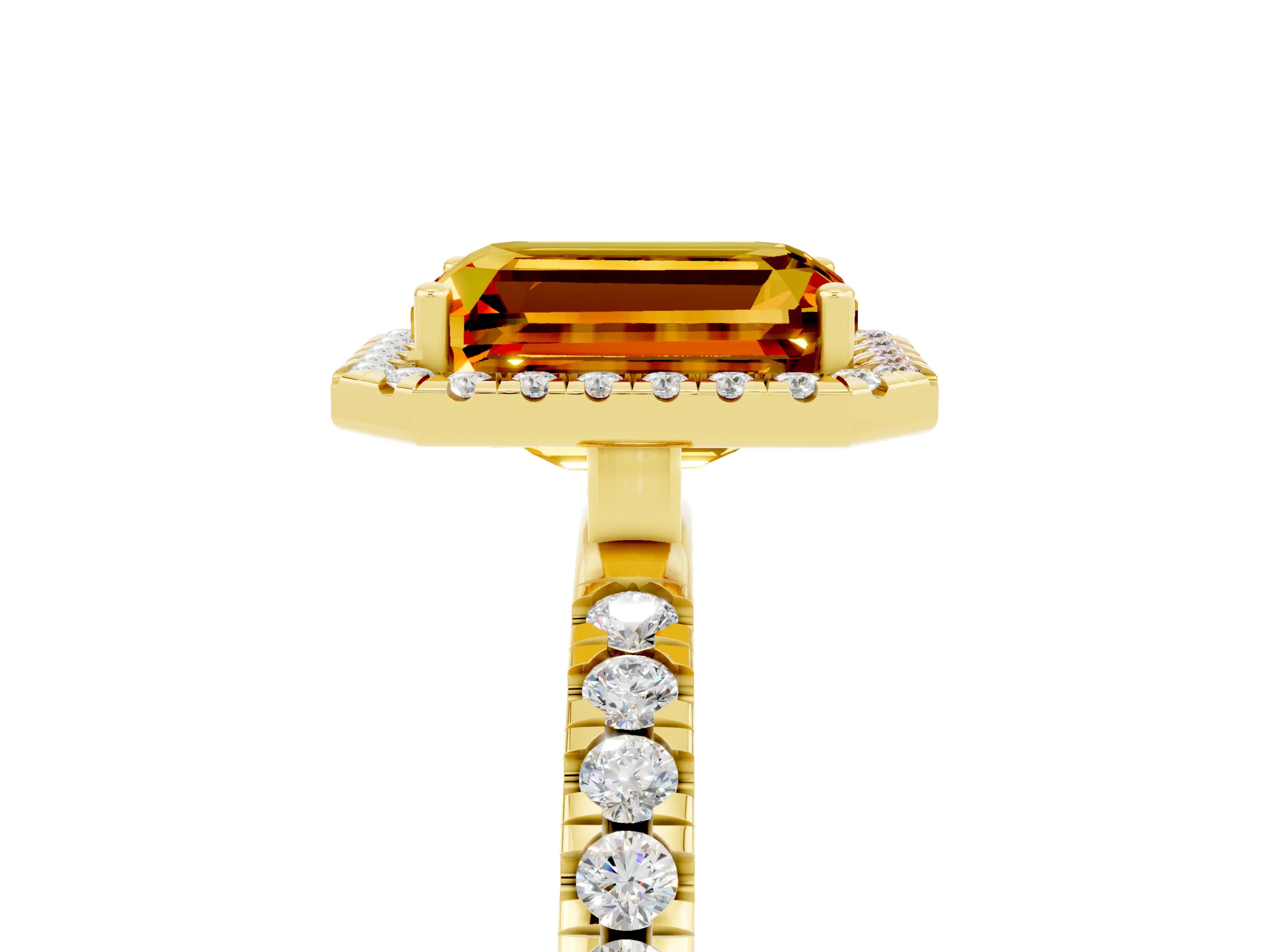Yellow gold Emerald Cut Halo Diamond Pave Band with Prong Setting_5