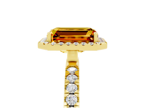 Yellow gold Emerald Cut Halo Diamond Pave Band with Prong Setting_5