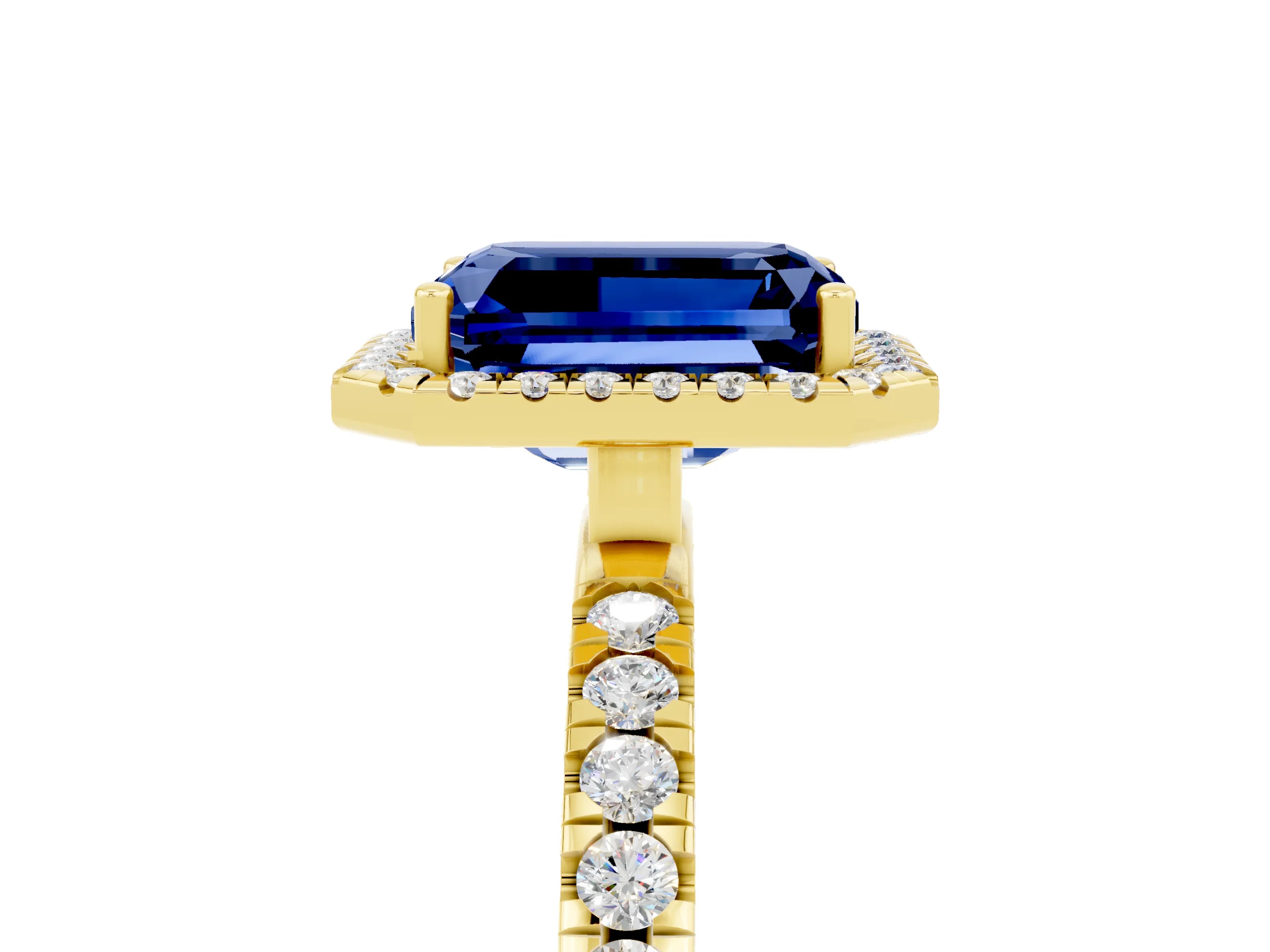 Yellow gold Emerald Cut Halo Diamond Pave Band with Prong Setting_5