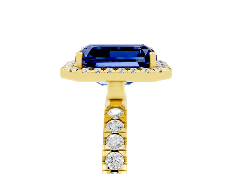 Yellow gold Emerald Cut Halo Diamond Pave Band with Prong Setting_5