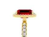 Yellow gold Emerald Cut Halo Diamond Pave Band with Prong Setting_5