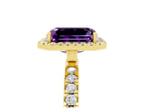 Yellow gold Emerald Cut Halo Diamond Pave Band with Prong Setting_5