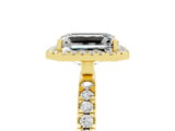 Yellow gold Emerald Cut Halo Diamond Pave Band with Prong Setting_5