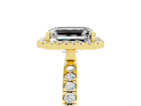 Yellow gold Emerald Cut Halo Diamond Pave Band with Prong Setting_5