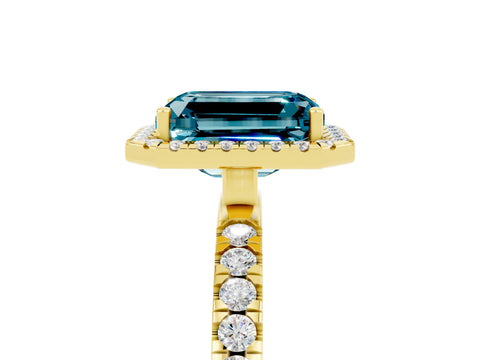 Yellow gold Emerald Cut Halo Diamond Pave Band with Prong Setting_5