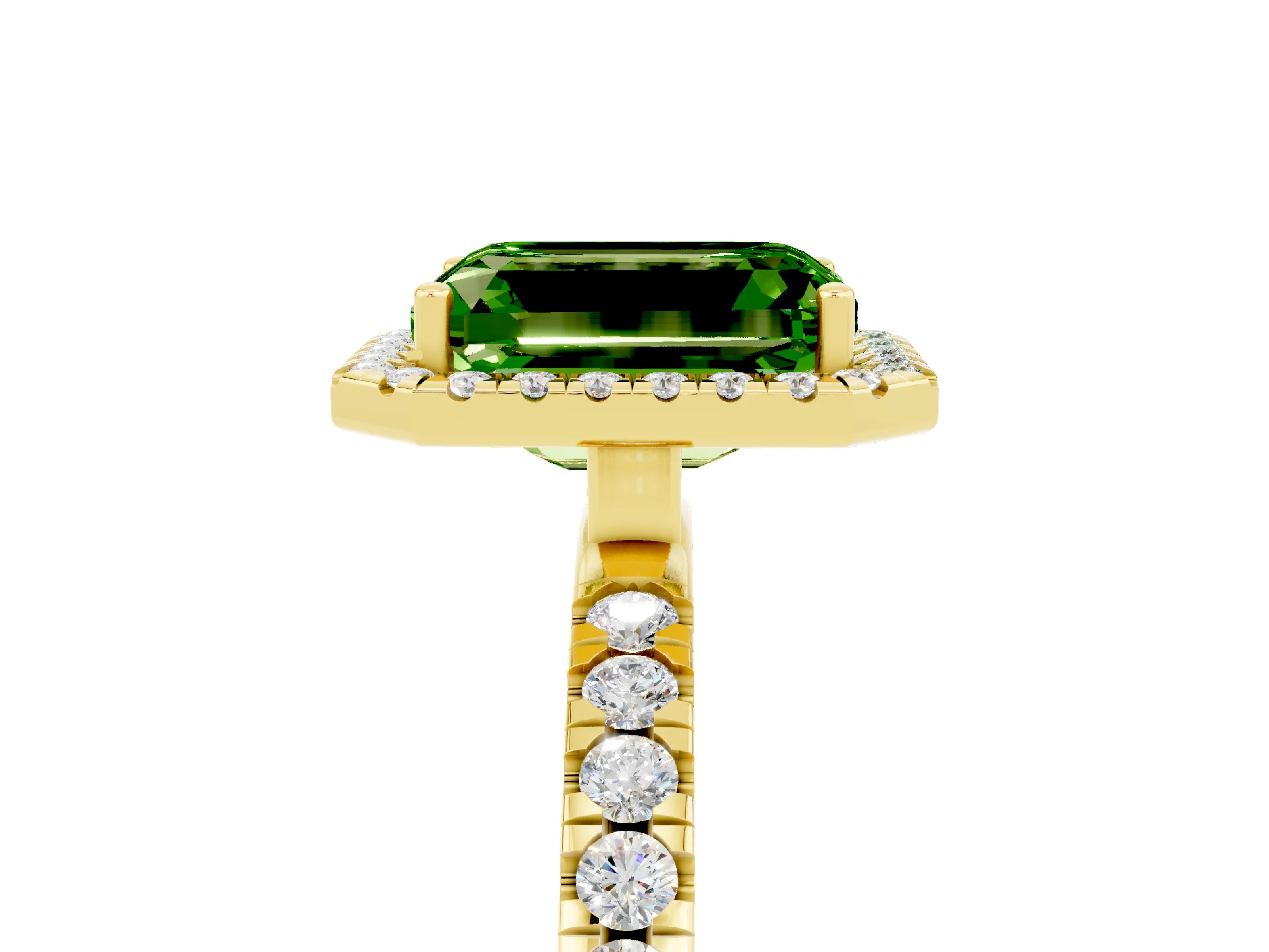 Yellow gold Emerald Cut Halo Diamond Pave Band with Prong Setting_5