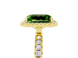 Yellow gold Emerald Cut Halo Diamond Pave Band with Prong Setting_5