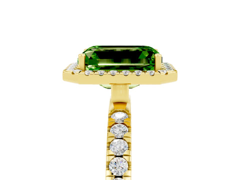Yellow gold Emerald Cut Halo Diamond Pave Band with Prong Setting_5