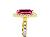 Yellow gold Emerald Cut Halo Diamond Pave Band with Prong Setting_5