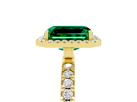 Yellow gold Emerald Cut Halo Diamond Pave Band with Prong Setting_5