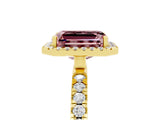 Yellow gold Emerald Cut Halo Diamond Pave Band with Prong Setting_5