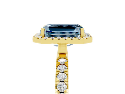 Yellow gold Emerald Cut Halo Diamond Pave Band with Prong Setting_5