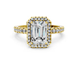 Yellow gold Emerald Cut Halo Diamond Pave Band with Prong Setting_8