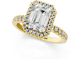 Yellow gold Emerald Cut Halo Diamond Pave Band with Prong Setting_9