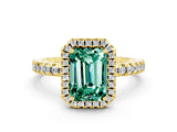 Yellow gold Emerald Cut Halo Diamond Pave Band with Prong Setting