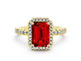 Yellow gold Emerald Cut Halo Diamond Pave Band with Prong Setting