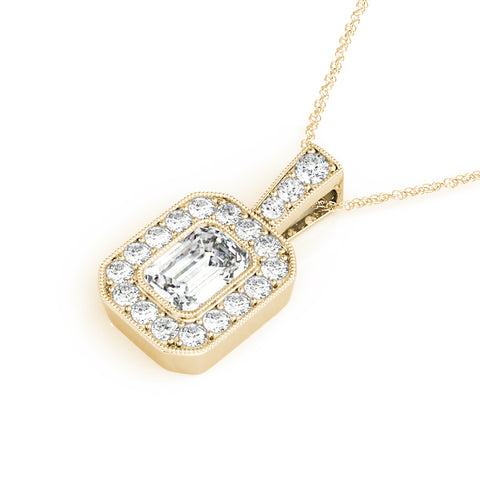 Yellow gold Emerald Cut Halo Diamond Pendant with Pavé Setting 1