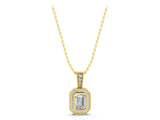 Yellow gold Emerald Cut Halo Diamond Pendant with Pavé Setting_10