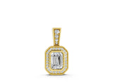 Yellow gold Emerald Cut Halo Diamond Pendant with Pavé Setting_9