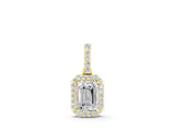 Yellow gold Emerald Cut Halo Diamond Pendant with Prong Setting