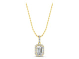 Yellow gold Emerald Cut Halo Diamond Pendant with Prong Setting_1