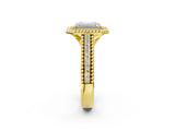 Yellow gold Emerald Cut Halo Diamond Ring with Beaded Split Shank and Four-Prong Setting_11