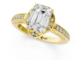 Yellow gold Emerald Cut Halo Diamond Ring with Channel Set Band and Four-Prong Setting_33