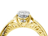 Yellow gold Emerald Cut Halo Diamond Ring with Channel Set Band and Four-Prong Setting_36