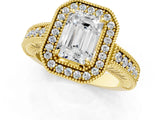 Yellow gold Emerald Cut Halo Diamond Ring with Pavé Band and Four-Prong Setting_59
