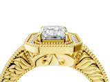 Yellow gold Emerald Cut Halo Diamond Ring with Pavé Band and Four-Prong Setting_62