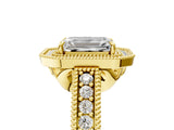 Yellow gold Emerald Cut Halo Diamond Ring with Pavé Band and Four-Prong Setting_63