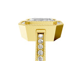 Yellow gold Emerald Cut Halo Diamond Ring with Pavé Band and Milgrain Prong Setting_49